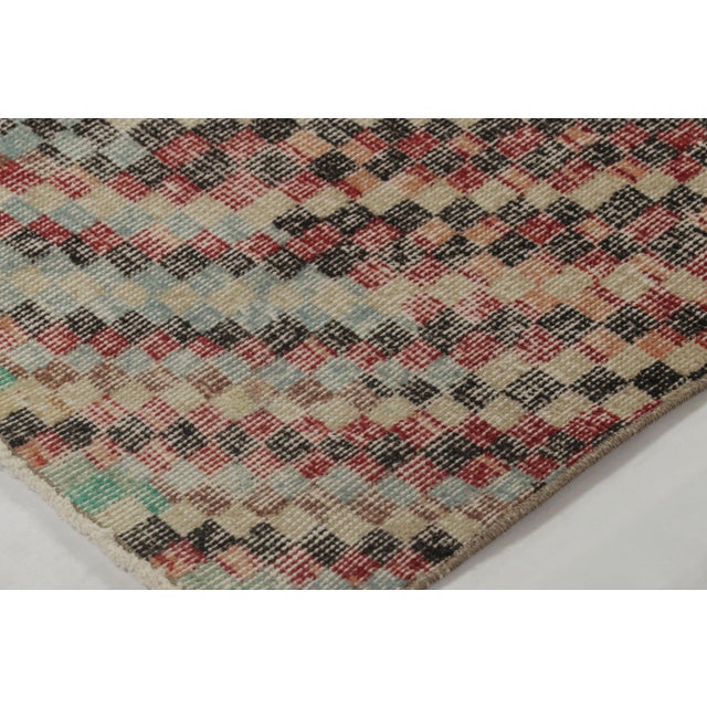 Traditional Vintage Turkish Distressed Rug, Vibrant Polychrome Geometric Patterns - Rug & Kilim For Sale - Image 3 of 7