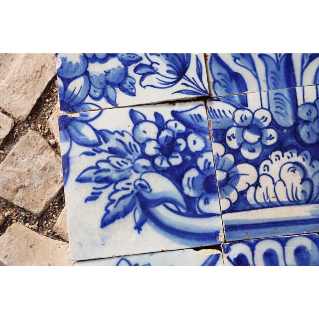 Tile Mural Panel Depicting a Vase With Rocaille Flowers, Portuguese, 18th Century For Sale - Image 10 of 16