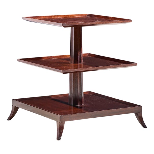 Thomas Pheasant Contemporary American Three Tiered Mahogany End Table For Sale