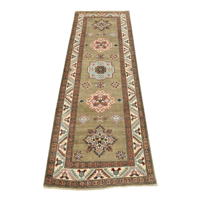 Kazak Runner 2’9” X 7’10” Brown Wool Tribal Hand-Knotted Oriental Rug For Sale