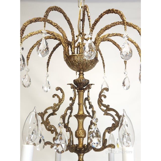 1960s Antique Shimmering Sumptuous Stately Brass Cut Lead Glass Crystal Chandelier For Sale - Image 5 of 11
