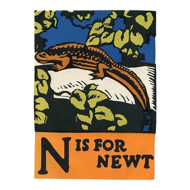 1920s, N Is for Newt Print, Original Vintage Children’s Print, Lithograph, ABCs For Sale