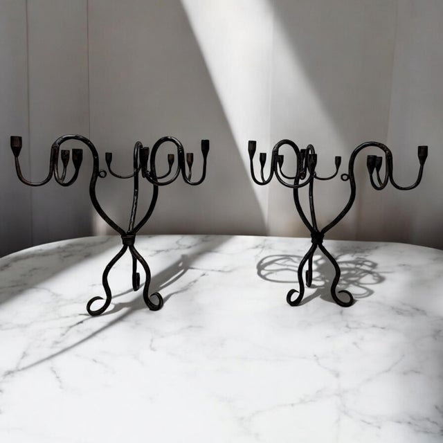 Rustic Vintage Hand-Wrought Iron Sculptural Candelabra, Pair For Sale - Image 3 of 18