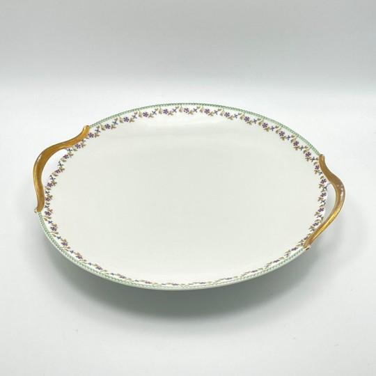 Art Deco Antique Art Deco Limoges Tressemanes Et Vogt T&v Serving Platter With Handles (Flower Pattern on Border) For Sale - Image 3 of 18