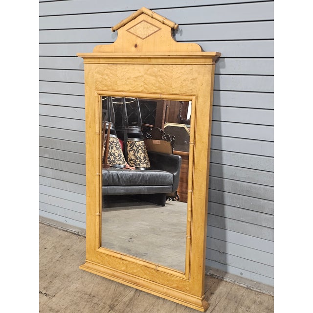 Late 20th Century Baker Birdseye Maple and Faux Bamboo Mirror For Sale In Cleveland - Image 6 of 12