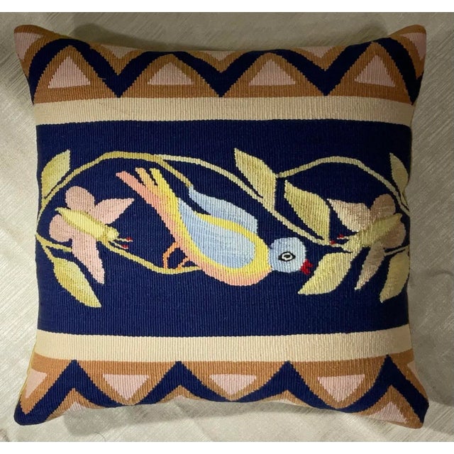 Beautiful pillow made of hand woven quality European tapestry fragment textile, great texture, geometric,floral foliage...