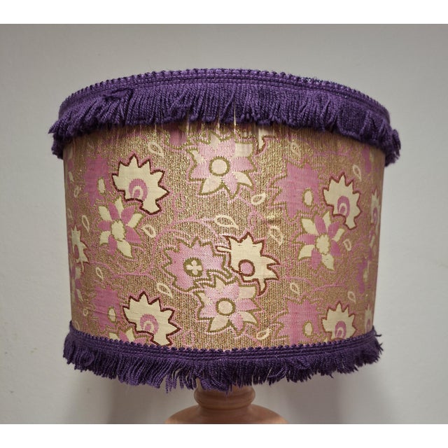 Vintage Italian Table Lamp with Turned and Fluted Pink-Painted Maple Column and Fabric Shade from Lamplove, 1970s For Sale - Image 9 of 11