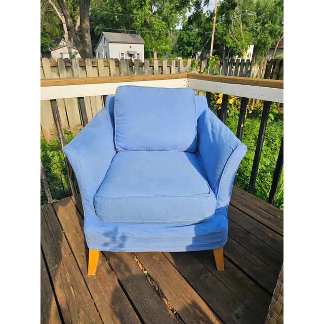 Maine Cottage Blue Slip Cover Lounging Chair For Sale In Minneapolis - Image 6 of 8
