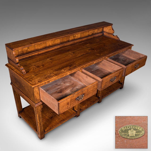 Wood Vintage Suffolk Dresser Base, English, Oak, Victorian Revival, Kitchen Sideboard For Sale - Image 7 of 12