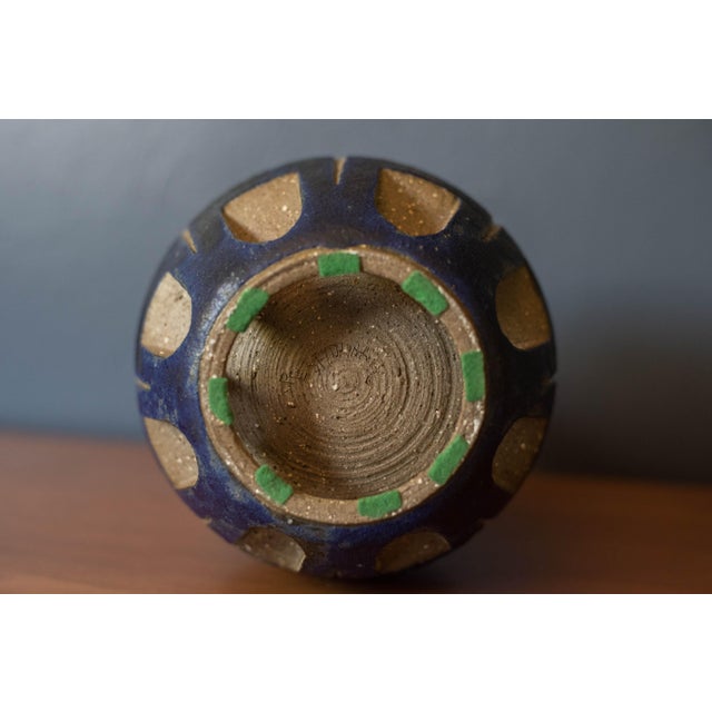 Vintage Sculptural Decorative Blue Stoneware Ceramic Pottery Bud Vase For Sale - Image 9 of 9