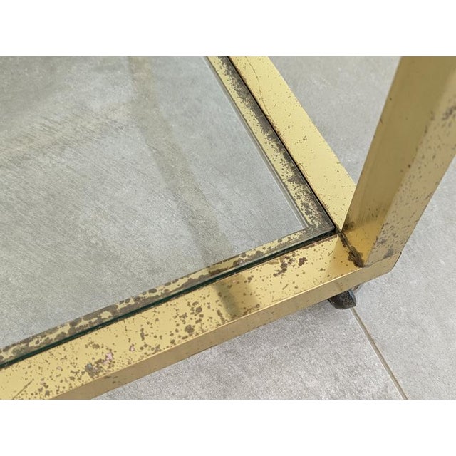 Italian Brass, Chrome Plated Metal and Glass Coffee Table with Wheels, 1970s For Sale - Image 13 of 16