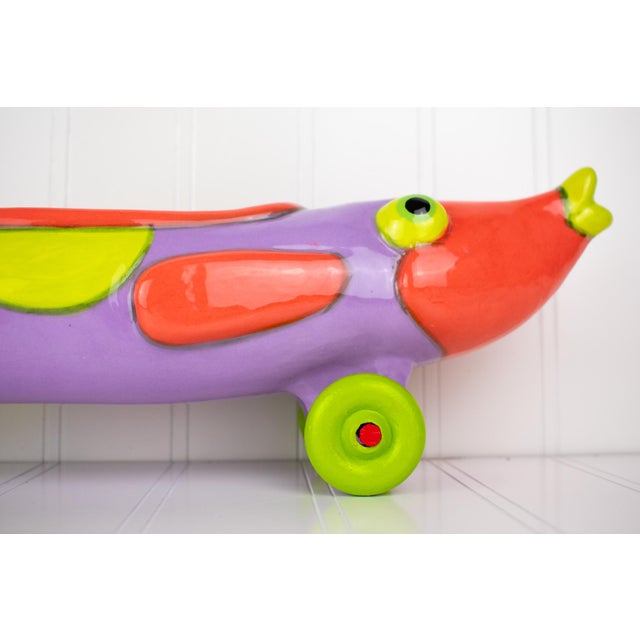 Listed Artist Alison Palmer Studio Art Pottery: Whimsical Fish on Wheels For Sale - Image 9 of 18