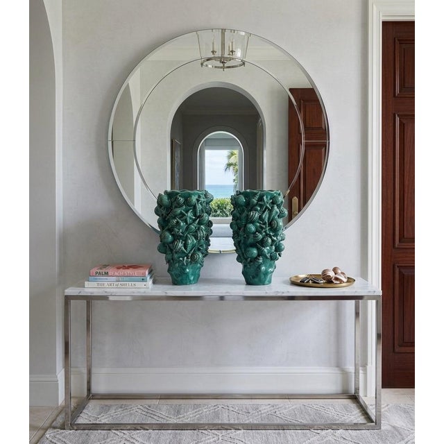 Pair of Mid-Century Italian Green Glazed Majolica Seashell Vases For Sale - Image 10 of 10