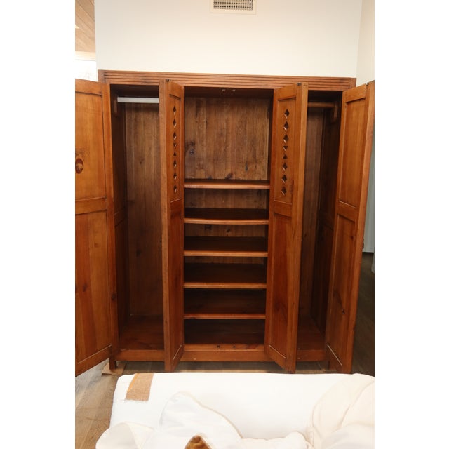 French Country Antique European Pine Vestiaire Wardrobe With Diamond Cutouts, C. 1920s For Sale - Image 3 of 8