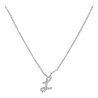 10K White Gold Diamond Accent "L" Initial Script Style Pendant Necklace For Sale