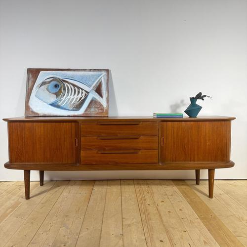 Mid-Century Scandinavian Teak Sideboard with Rounded Edges and Retractable Doors For Sale - Image 14 of 14