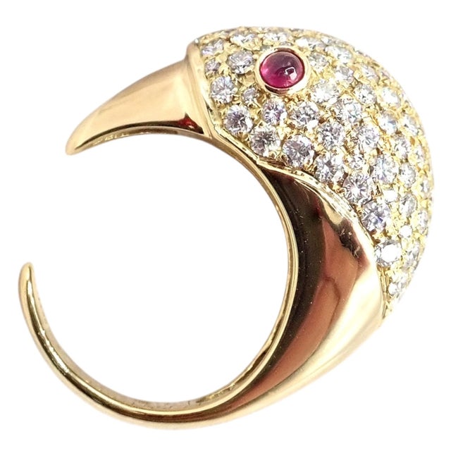 Vintage Tiffany & Co. Elsa Peretti Yellow Gold Diamond Ruby Bird Ring, Size 5 For Sale In Philadelphia - Image 6 of 17