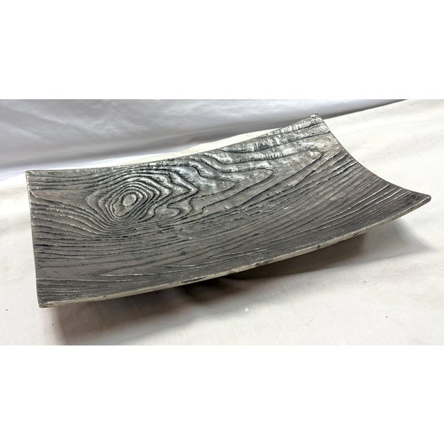Silver Vintage Z. Gallerie Faux Bois Metal Footed Platter For Sale - Image 8 of 12