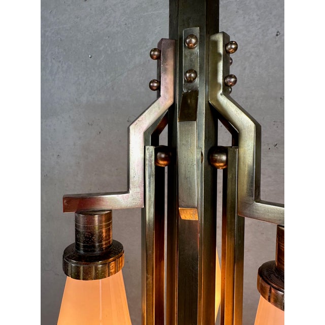 Art Deco Chandelier in Opaline and Brass, 1930s For Sale - Image 6 of 18