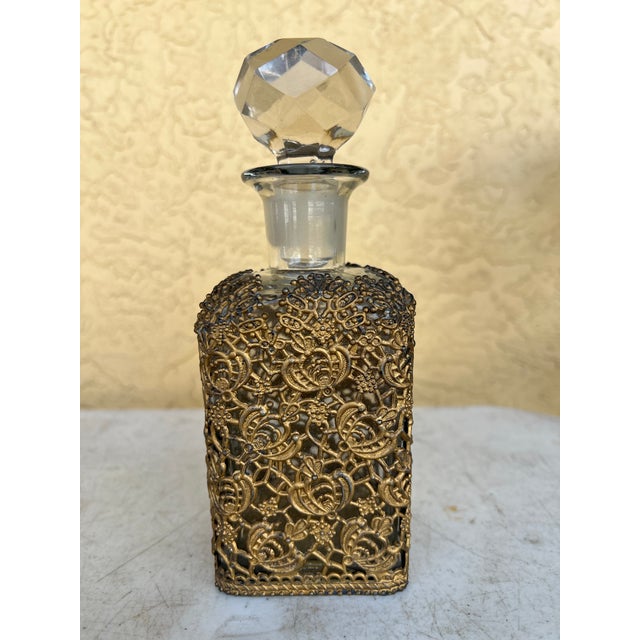 Metal Antique Glass Decanter Ormolu Filigree Overlay For Sale - Image 7 of 8