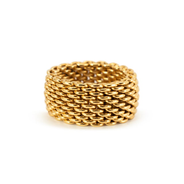 Metal Ladies Tiffany & Co. 18k Yellow Gold Wide Somerset Mesh Band Ring, Size 5.75 For Sale - Image 7 of 8