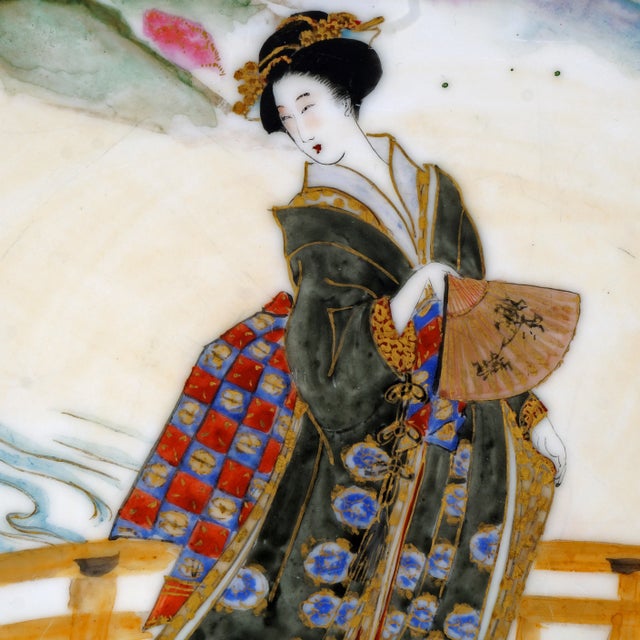Japanese Japanese Showa Polychrome Porcelain Charger of Geisha 1930’s For Sale - Image 3 of 7