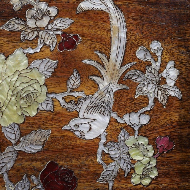 Square Wooden Tray With Mother-of-Pearl Bird and Rose Inlay For Sale - Image 10 of 10