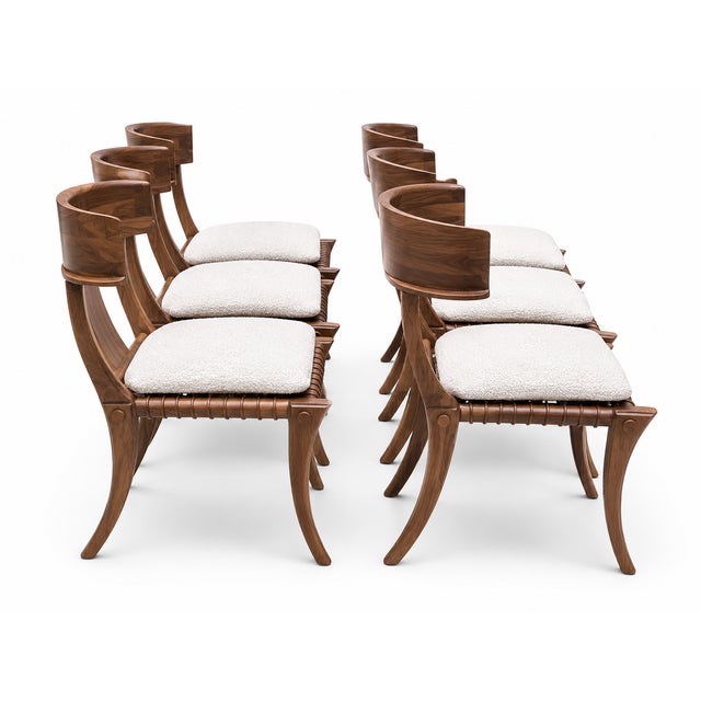 1980s Vintage Klismos Style Solid Walnut Dining Chairs - Set of 8 For Sale - Image 4 of 4