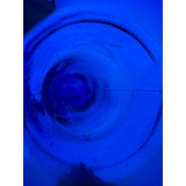 Vintage Cobalt Blue Flattened Glass Bottle Vase 19 Inch For Sale - Image 9 of 9