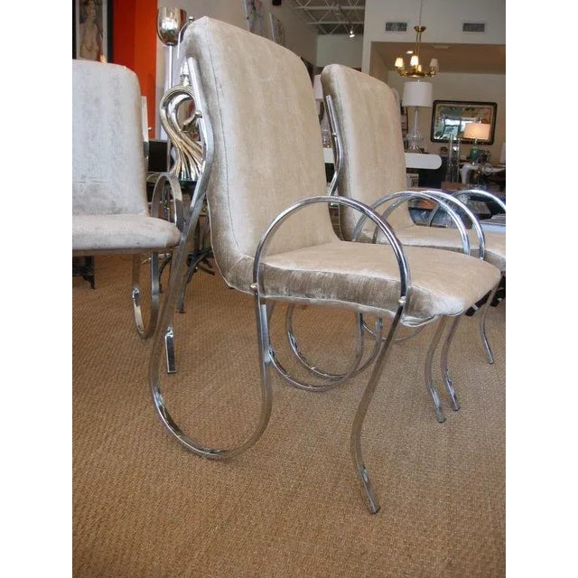 1970s Italian Sculptural Chrome Framed Chairs Vintage Set of Four For Sale - Image 5 of 10