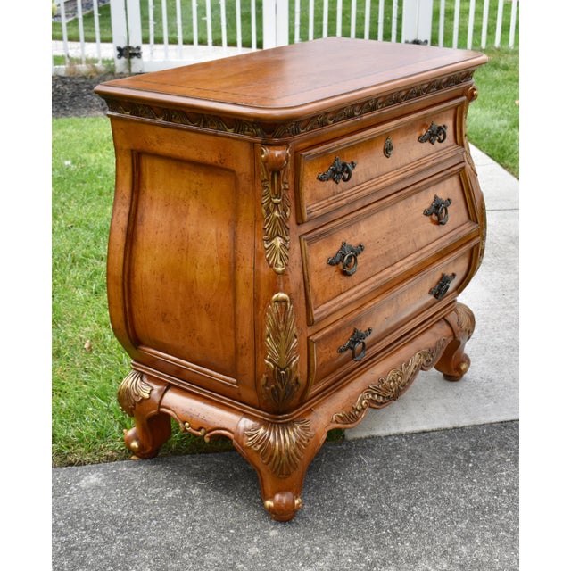 Legacy Carved Pine Chest Bombe French Provincial 3 Drawer Bachelors Chest W/Gold For Sale - Image 10 of 15