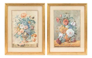 19th Century Flowers Bouquets Gouaches, Set of 2