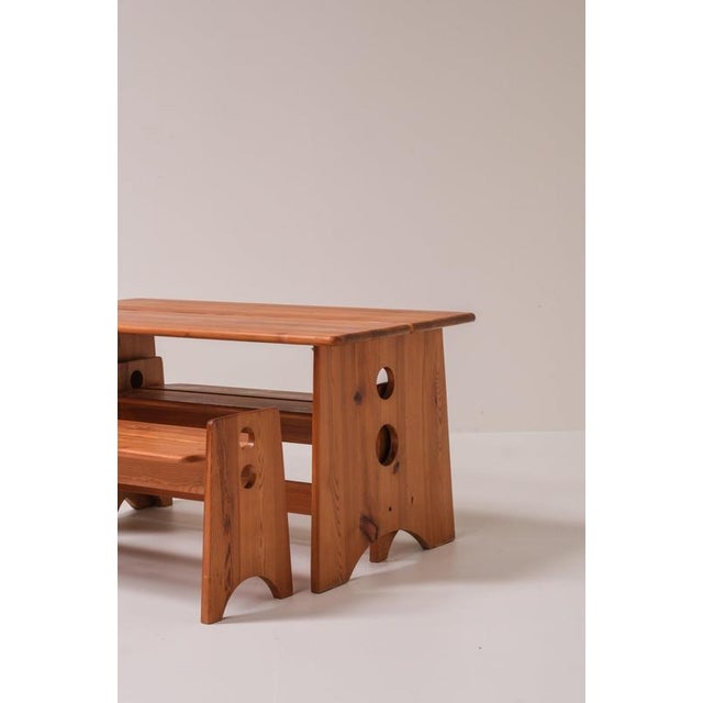 Wood Pine Dining Set from Dyrlund, Denmark, 1970s, Set of 3 For Sale - Image 7 of 11