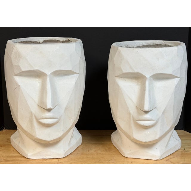 Late 20th Century Pair of Large Cubist Head Form Planter Vases, Postmodern, 2000s For Sale - Image 5 of 12