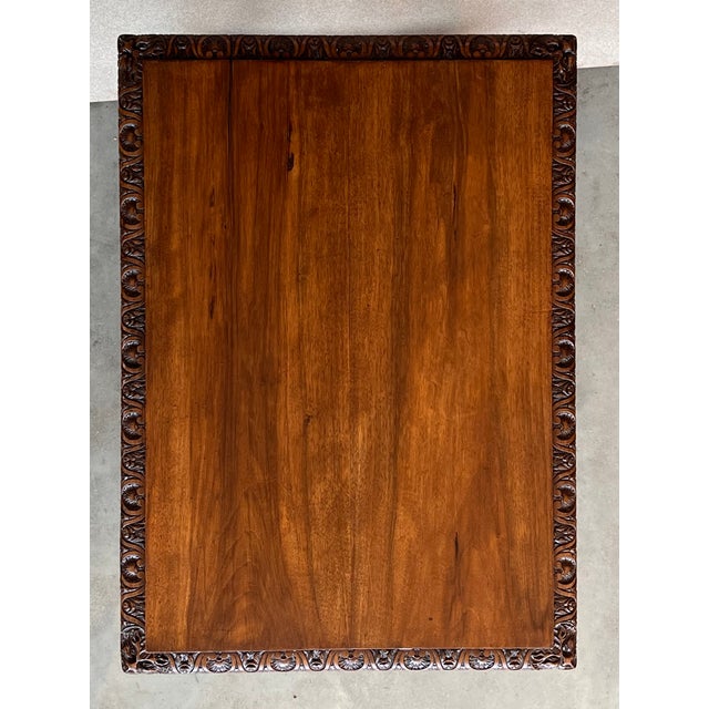 Wood Side Table of Walnut With Carved Lyre Legs and Top, Spanish, 19th Century For Sale - Image 7 of 13