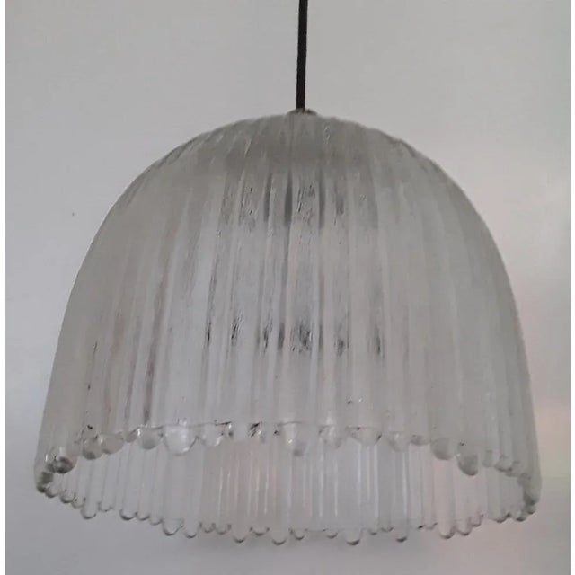 Vintage ceiling lamp with a ridged glass shade, nickel-plated decorative ball and black plastic cable with inner steel...