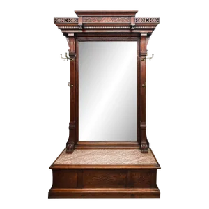 Hall Mirror Victorian Walnut Grand Size Mirror With Marble Top Bench