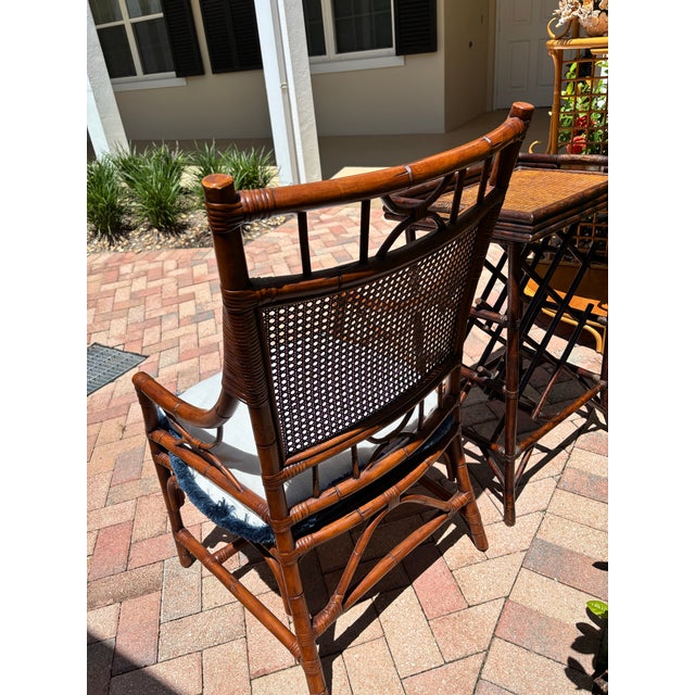 Late 20th Century Pair of Faux Bamboo and Wicker Accent or Dining Chairs With Cushions For Sale In West Palm - Image 6 of 11