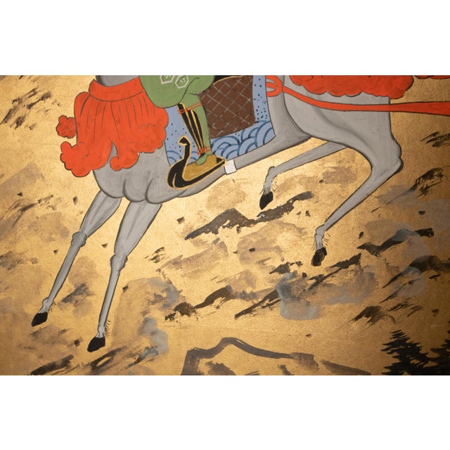 "Samurai", 1970s Showa Era Japanese Painted Byobu Screen For Sale - Image 10 of 18