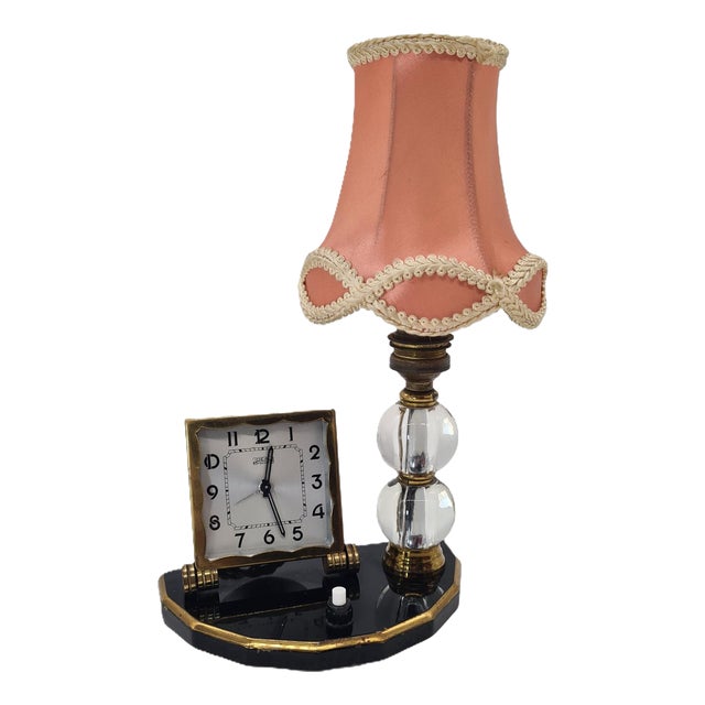 Art Deco French Table Lamp with Clock from Ideal France, 1930s For Sale
