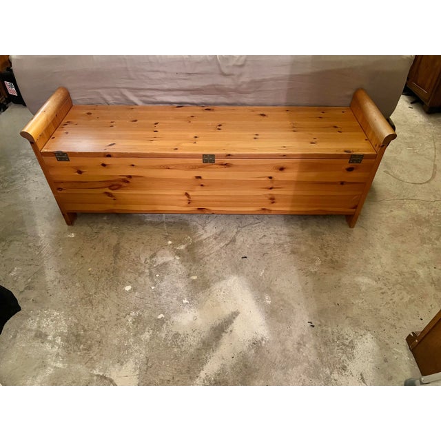 Pottery Barn Italian Wood Bench With Storage Blanket Chest For Sale - Image 4 of 5
