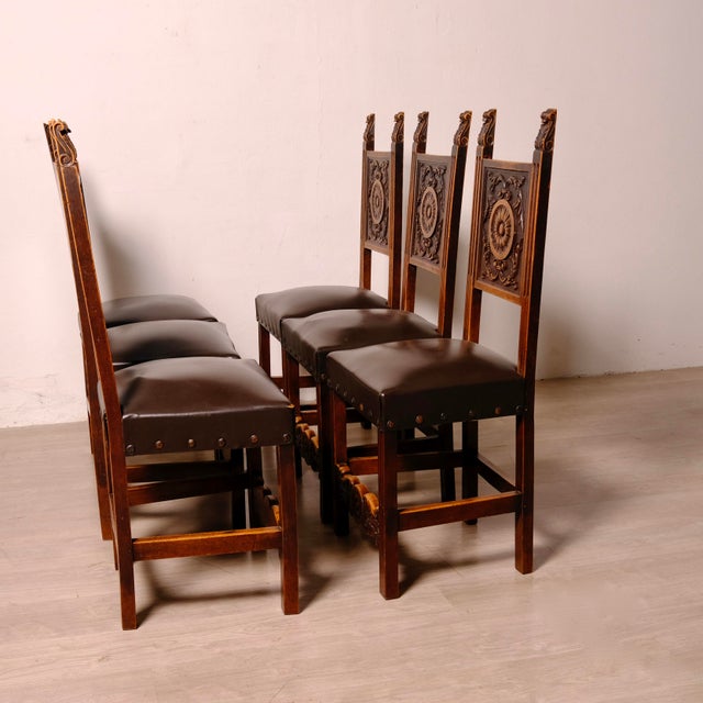 Vintage Carved Wooden Chairs, 1920s, Set of 6 For Sale - Image 9 of 18