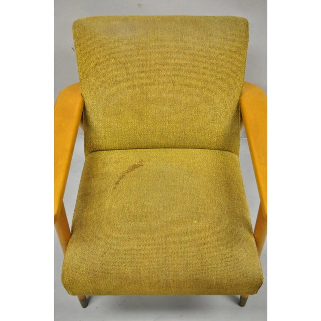 Vintage Mid Century Modern Blonde Wood Paul McCobb Style Paddle Arm Lounge Chair For Sale - Image 4 of 12