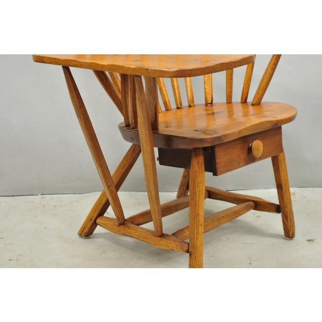 Vintage Hunt Country Furniture Pine Wood Writing Desk Windsor Chair W/ Drawer For Sale - Image 12 of 18