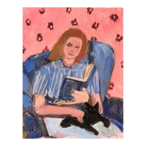 Woman With Her Book and Cat an Original Painting by Michelle Heimann.