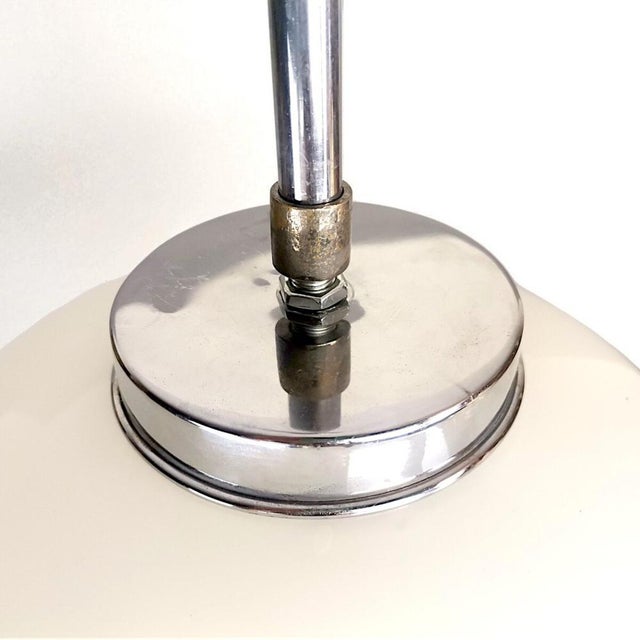 Art Deco Portuguese Oval White Opaline Glass Hanging Lamp, 1950s For Sale - Image 9 of 12