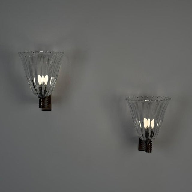 Large Wall Sconces by Ercole Barovier for Barovier & Toso, 1940s, Set of 2 For Sale - Image 4 of 17