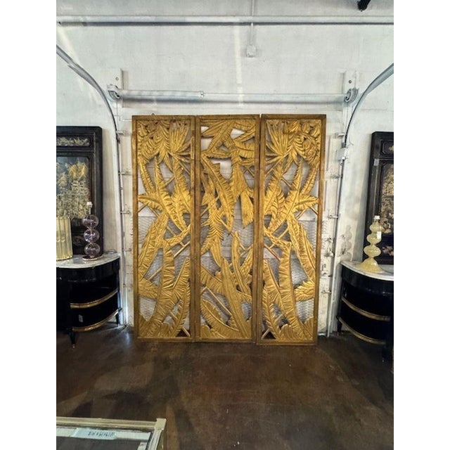 Wood Rare Vintage Maison Jansen Giltwood Screen For Sale - Image 7 of 7