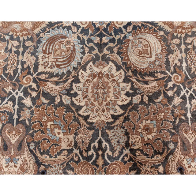 19th Century Persian Tabriz Dark Brown, Beige and Blue Handwoven Wool Rug For Sale - Image 9 of 12