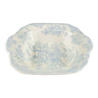 Antique 1800's Asiatic Pheasant Blue and White Transferware Serving Bowl Dish For Sale